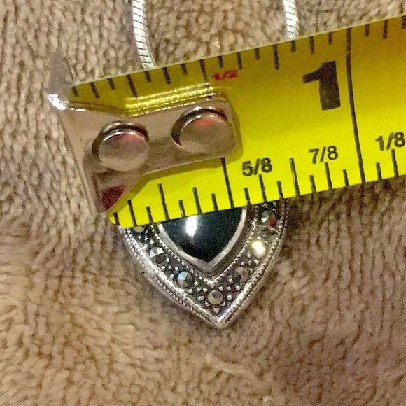 JUDITH JACK Sterling Silver Black Onyx and Marcasite Heart Locket Necklace - Picture 8 of 9